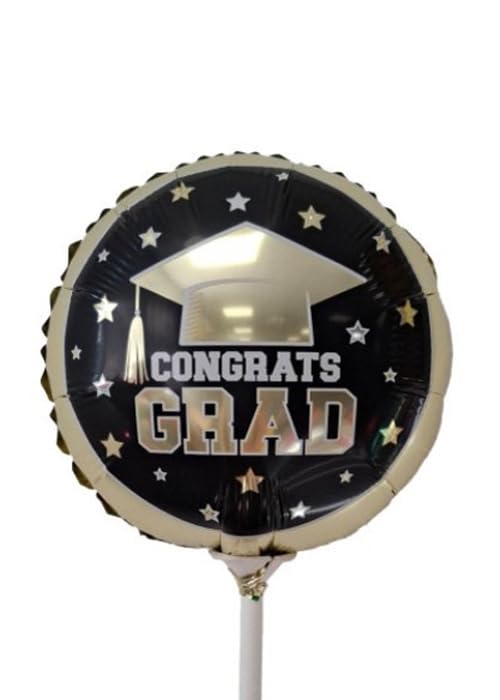 Mini Graduation Gold Congrats Grad Inflated Air Filled Balloon on Stick 9"