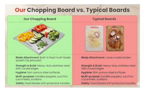 Image of Stainless Steel Chopping Board with Knife Attached, Large | Steel Cutting Board for Kitchen, Vegetable Chopping Board