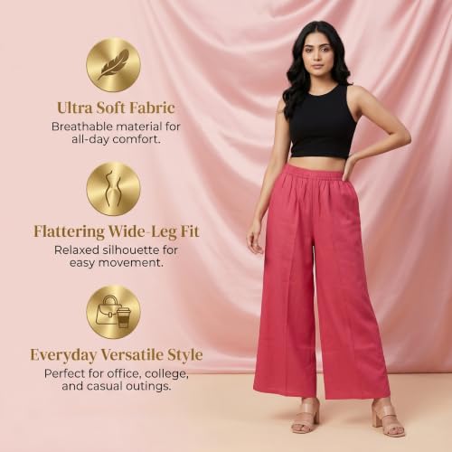 Image of Plaazo Women's Cotton Palazzo | Wide Leg Palazzo for Women | Soft Breathable High Waist Bottom Wear | Comfortable Casual, Office, Travel for Women