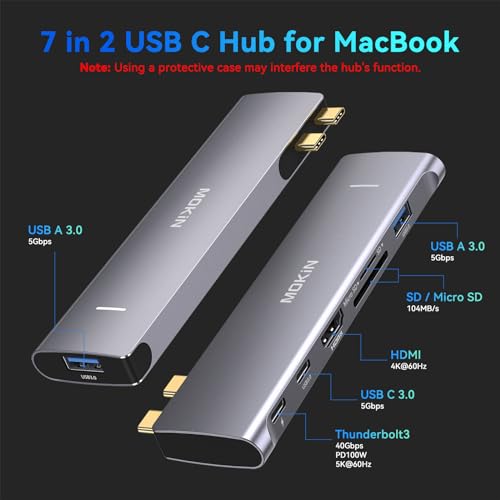 Image of USB C Adapter for MacBook Pro 2023 2022 2021, MacBook Pro USB Adapter, 7 in 2 Accessories for Pro /Air M1M2M3, Mac Dongle with 4K HDMI, 2 USB 3.0, TF /SD, USB-C 100W and Thunderbolt3 | USB C Adapter, USB C Hub Multiport for MacBook Air /Pro, USB 3.0, SD /microSD Card Reader, 100W PD Fast Charging