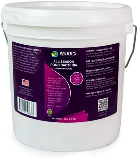 Webb's Water Gardens All-Season Pond Bacteria with Barley Packets - Supports up to 1000 Gallons - 70 Packets for Easy Application - 5 Pounds - Ideal for Clearing Pond Water and Maintaining Fish Health