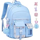HANXIUCAO Cartable Fille Primaire, Kawaii Sac a Dos, Avec compartiment pour ordinateur portable pour Enfants de 6  12 Ans, Bleu