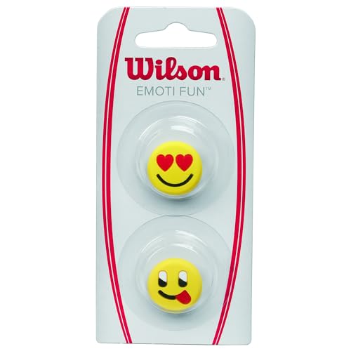 Wilson Tennis Vibration Dampener for Rackets, Emoti-Fun, 2 Pack, Heart Eyes/Tongue Out, Yellow