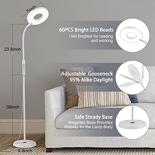 yotutun LED Floor Lamp Floor Lamp for Reading, Adjustable Standing Lamp with Remote, 3 Colors and 12 Brightness,Memory Function Tall Gooseneck Lamp for Living Room, Bedroom, Office