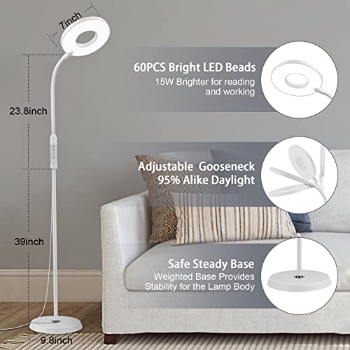 Yotutun Led Floor Lamp Floor Lamp For Reading, Adjustable Standing Lamp With Remote, 3 Colors And 12 Brightness,Memory Function Tall Gooseneck Lamp For Living Room, Bedroom, Office #TOP4