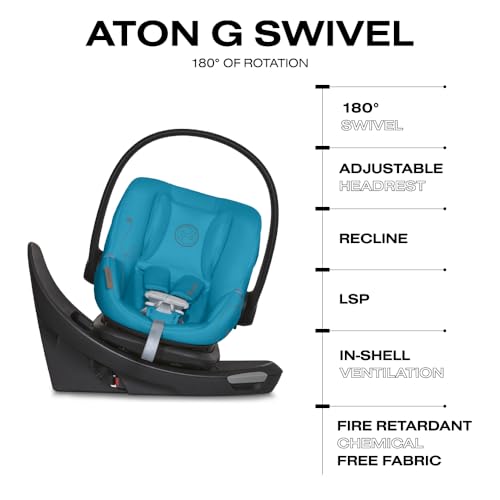 Image of Cybex Aton G Swivel Infant Car Seat with 180-Degree Rotate, Linear Side-Impact Protection, 11-Position Headrest, SensorSafe & Safelock Base, Beach Blue