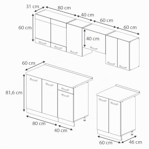 Miniatura 3 de Vicco Mueble De Cocina Raul, Oro Power Roble Antracita, 240 Cm, Et Negro Estampado, Combinable De Forma Flexible Con Elementos Modulares