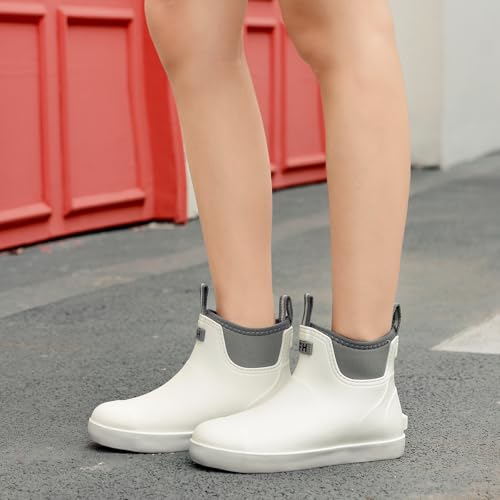 Image of Women's Deck Boots, Rubber Rain Boots Chelsea Ankle Booties with Anti-Slip Sole Waterproof Fishing Shoes for Outdoor Work Garden Camping