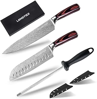 longyier Professional Kitchen Knife High Carbon Stainless Steel Chef Knife Set, 2PCS Ultra Sharp Japanese Knifes with Sheath and Sharpening Steel for Home or Restaurant