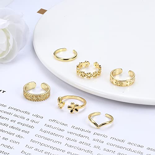 Ironbox 12Pcs 14K Gold Plated Adjustable Toe Rings For Women Summer Beach Open Toe Rings Set Heart Flower Leaf Tail Pinky Band Rings Barefoot Foot Jewelry #TOP4