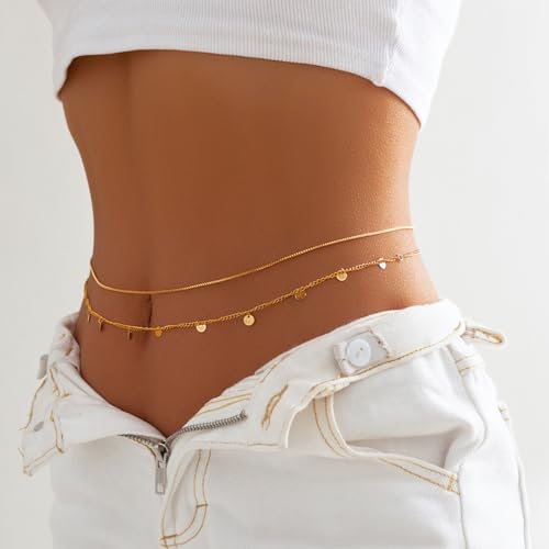 Double-Layer Belly Belt for Women Bikini Beach Pool Parties & Western-Style Waist Belt with Gold4