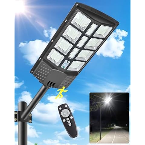 2000W Solar Street Lights Outdoor 20000LM 380PCS LED Commercial Parking Lot Lights Dusk to Dawn Waterproof Solar Security Flood Lights with Motion Sensor and Remote for Yard Warehouse Garage Driveway Cover