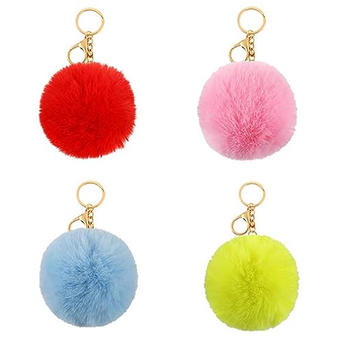 SJBAUTYO 4pcs Llaveros Pompones,Llavero Pompones Esponjoso Pompones de Pelaje Artificial,para Mujeres, niñas, Bolsos, llaveros, Accesorios