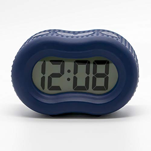 Image of Timelink Smartlight Rubber Alarm Clock with Automatic Night Light and Large Display - Easy-to-Use Digital Alarm with Snooze, Soft Rubber Case, Battery Operated, for Kids and Adults (Blue)
