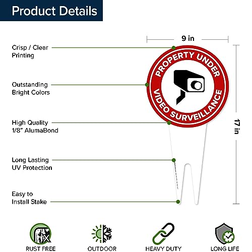 Image of Property Under Video Surveillance Sign, 9x17, Heavy Duty Integrated Ground Stakes, Indoor /Outdoor Use, Rust Free Aluminum Composite, Made in USA by My Sign center