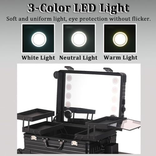 Miniatura 4 de Maletín De Maquillaje Profesional Con Ruedas, Estuche De Maquillaje Con Ruedas Extragrande Y Cierre, Estuche Protector De Maquillaje, Organizador De