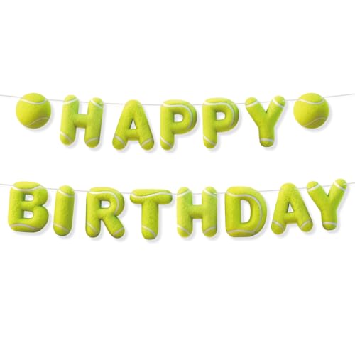Image of Sport Birthday Banner, 3D Sport Theme Happy Birthday Banner (Tennis) | Decoration Funny Ball Themed Party Supplies Suitable for Kids Teenagers Adults