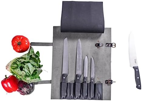 MTAPF® Chef Knife Roll Bag - Durable Safe Knife Pouch With 6 Pockets, Adjustable Buckles And Strong Handle, Knife or Tool Rollup, Leather Knife Roll, Only Includeds Roll Up Case