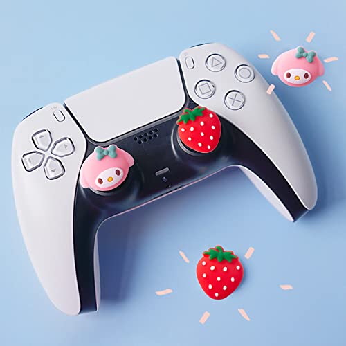 Image of PERFECTSIGHT Cute Thumb Grip Caps for Switch 2 2025, PlayStation 4 /5, PS5, PS4, Xbox Series X /S, Xbox One, Switch Pro Controller, 4PCS Kawaii Soft Rubber Analog Thumbsticks Joystick Cover, Strawberry