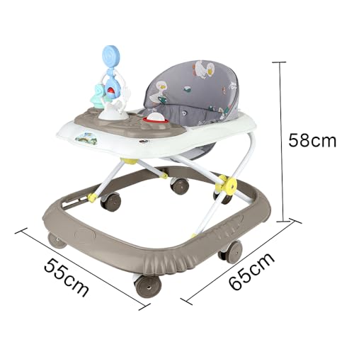 2 en 1 Andador de bebé con 5 alturas ajustables, andador plegable para bebé con bandeja de actividades musical desmontable, de 6 a 18 meses, hasta 12 kg (55x65x58 cm, Kaki) - imagen 2