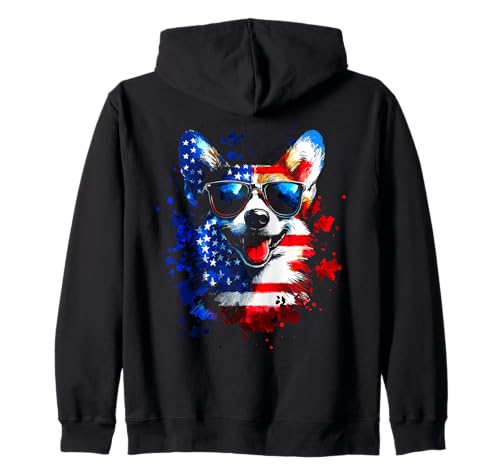 Patriotic Corgi American Flag 4 Of July Funny Dog Sudadera con Capucha