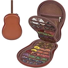 ANKHOH Guitar Pick Holder Case Compatible with Fender/for Acoustic/ChromaCast/DAddario/JIM DUNLOP/Bolopick/UNLP MUSICAL INSTRUMENT, 63+ All Size Plectrums Storage Picks Box, Bag Only Red Brown
