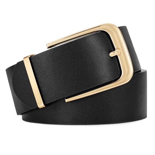 WERFORU Women Wide Leather Belt Women Fashion Wide Belt for Dresses Jeans Ladies Fashion Thick Waistbelt with Gold Buckle