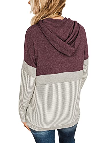 Butgood Long Sleeve Shirts for Women Fall Cute Color Block Pullover Winter Tunic Casual Loose for Teen Girls 2022 Mauve