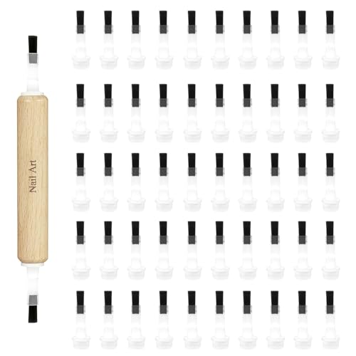 50Pcs Replaceable Brush Heads for Nail Art Brushes, Perfect for Nail Beauty Brushes Design, Mini Small Painting Brush with Wooden Handles, Ideal for Nail Art and DIY