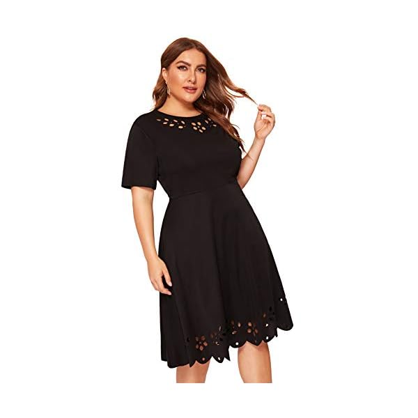 Romwe-Womens-Plus-Size-Cut-Out-A-Line-Swing-Stretchy-Midi-Dresses ROMWE Women's Plus Size Cut Out A Line Swing Stretchy Midi Dresses (2X-Plus, Black)