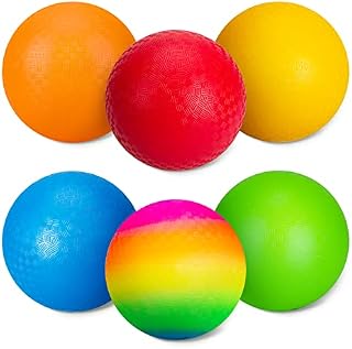 U&C Planet 6/12 Pack of Playground Balls 8.5 Inch Kickballs Set Dodge Ball with Pump Gaga Ball Handball Soft Boucy Balls Kids Rainbow Balls Play Camps School Garden