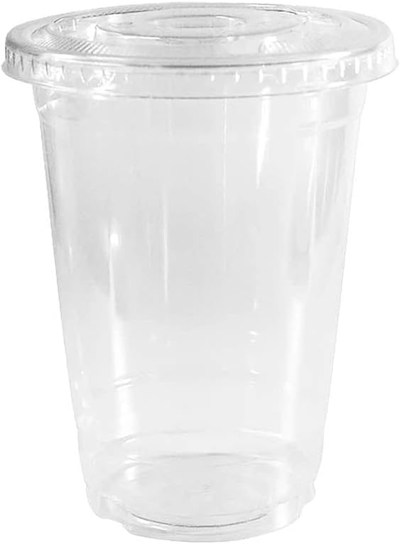 Small Clear Plastic Disposable Cups With Lids | 9 oz Cups, 100 Pack | Crystal Clear PET Cup | Cold Smoothie | Iced Coffee Go Cups | Ideal for Coffee, Parfait, Juice, Soda, Cocktail, Party Cups