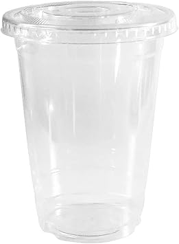 Small Clear Plastic Disposable Cups With Lids | 9 oz Cups, 50 Pack | Crystal Clear PET Cup | Cold Smoothie | Iced Coffee Go Cups | Ideal for Coffee, Parfait, Juice, Soda, Cocktail, Party Cups