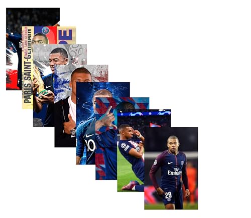 Image of Kylian Mbappe Posters - Football Posters for Wall Set of 8 300 GSM 12x8 Inch - Football Accessories - Gift for Football Lovers - Mbappe Wall Sticker - Football wallpaper - Football Stickers