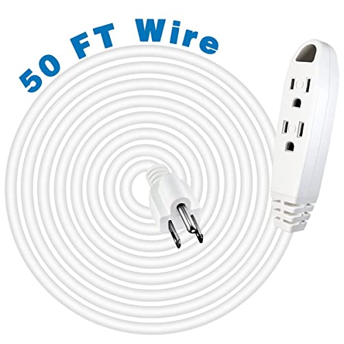 50-Feet 3 Outlet Extension Cord, Kasonic Ul Listed, 16/3 Sjtw 3-Wire Grounded, 13 Amp 125 V 1625 Watts, Multi-Outlet Indoor/Outdoor Use, White #TOP4
