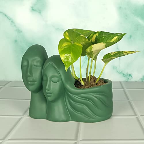 Image of Lasaki Couple deep Jungle Ceramic Pots for Indoor Plants, Planters, Flower, gamla, Outdoor, Balcony, Home, Garden, Office Decor, Succulent Pot(L - 16 X W - 10 X H - 14.5 cm)(Plants not Included)