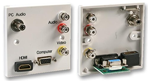PRO SIGNAL 1 Gang Plug & Play Multimedia Wall Plate - HDMI, VGA, RCA, Composite Video & 3.5mm Stereo Sockets - White, PELR0078