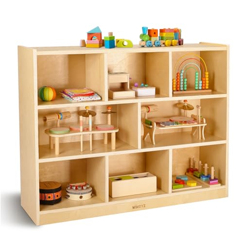 Image of Wingyz Wooden Storage, 8-Section Kids Toy & Book Organizer, Spacious Montessori Kids Shelf for Playroom, Classroom, Nursery, Study & Living Room