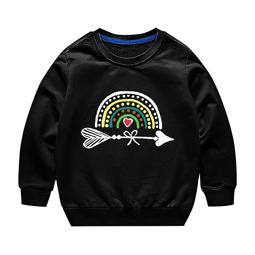 Toddler Boys Girls Sweater Autumn/Winter Rainbow Print Long Sleeve Round Neck Hatless Sweater Party (Black, 13-14 Years)