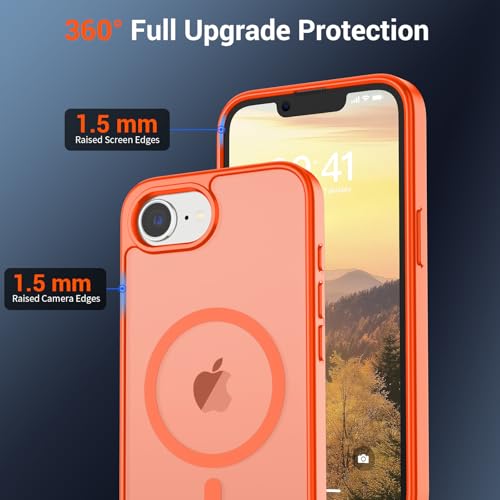 Image of SUPFINE Magnetic for iPhone 17e Case /iPhone 16e Case (Compatible with MagSafe)(Military Grade Drop Protection) Slim Translucent Matte Shockproof with Anti-Fingerprint Phone Case,Orange