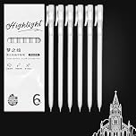Hyleon White Gel Pen, 6Pcs White Ink Pens Highlight Fine liner, 0.5mm Gel Ink Pen for Black Paper, Sketching, Drawing, Sketching, Writing, Illustration, Taking Notes