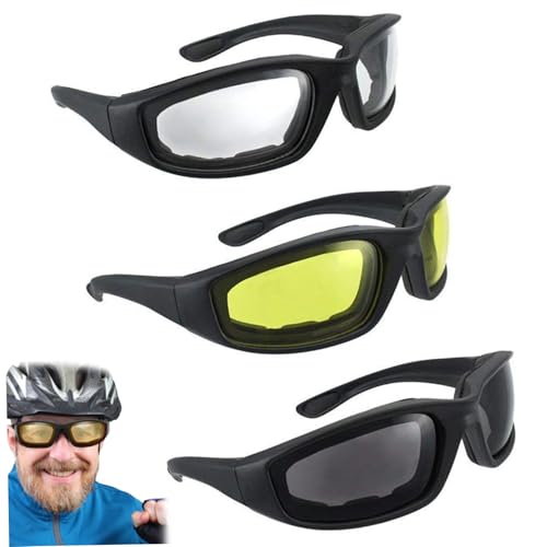 Windproof Glasses, Motorcycle Glasses Windproof Riding Goggles UV Protection Padded Foam Ski Goggles 3PCS, Riding - Image 5