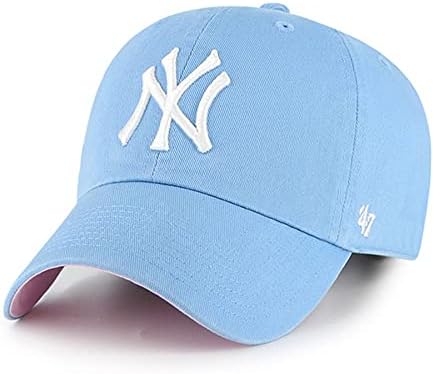 '47 New York Yankees Ballpark Clean Up Dad Hat Baseball Cap - Columbia Blue Columbia Blue, White, Pink One Size