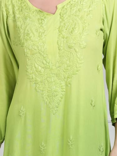 Image of Women's Luxe Lucknowi Chikankari Hand Embroidered Rayon Dyed Kurti Palazzo Dupatta Set - Designer Ethnic Wear for Wedding, Festive & Party Occasions