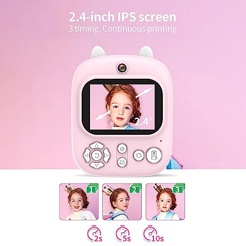 3-em-1 Câmera instantânea multifuncional Câmera de impressão instantânea Childeren Tela IPS de 2,4 p