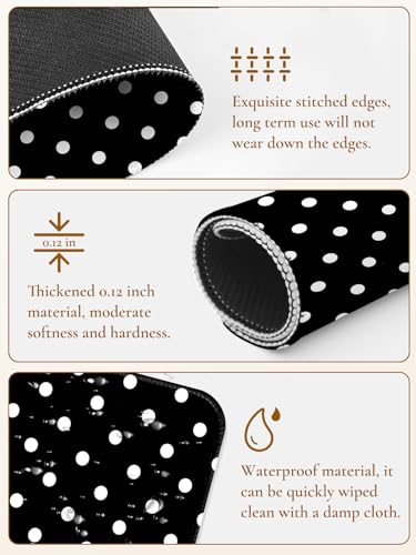 Image of Square Cute Dots Mouse Pad with Stitched Edge, Premium Waterproof Cloth Aesthetic Small Dot Mouse Mat, Non-Slip Rubber Base Funny Mousepad Desk Accessories,Dots Black White
