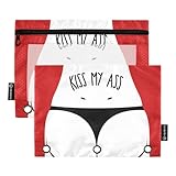 FFYHO Kiss My Ass Pencil Pouch for 3 Ring Binder, Women Booty Zipper Pencil Pouches with Clear Window 2 Piece Durable Waterproof Pencil Case Bag for Office Work