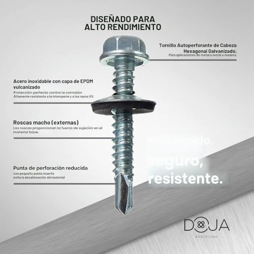 Miniatura 3 de Doja Industrial Tornillos Autotaladrantes M6 Pack 75 6,3 X 50 Mm Tornillos Roscachapa Hexagonal Con Arandela Para Chapa Aluminio O Cubiertas Tornillos Autoperforantes Autorroscantes Broca