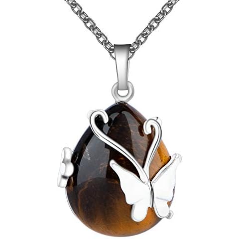 Bivei Crystal Butterfly Necklaces for Women, Yellow Tiger Eye Wire Wrap Gemstone Chakra Pendant Gifts Jewelry for Women Men Cover