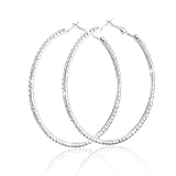 Rhinestone Hoop Earrings for Women, 50 Mm Sparkly Rhinestone Hoops Stylish Silver Rhinestones Hoop Earring Large Hoops Dangle Earrings for Women Wedding Dancing Party Appointment Decor